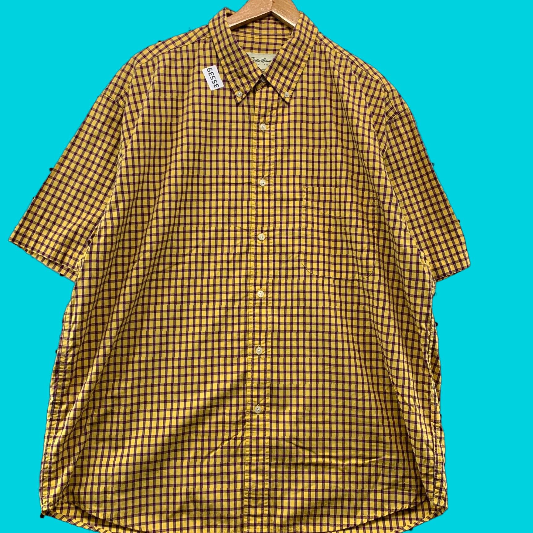 Eddie Bauer Eddie Bauer Short Sleeve Button-Up Shirt Mens XL Yellow Blue Check Woven 90s Size US XL / EU 56 / 4 - 1 Thumbnail