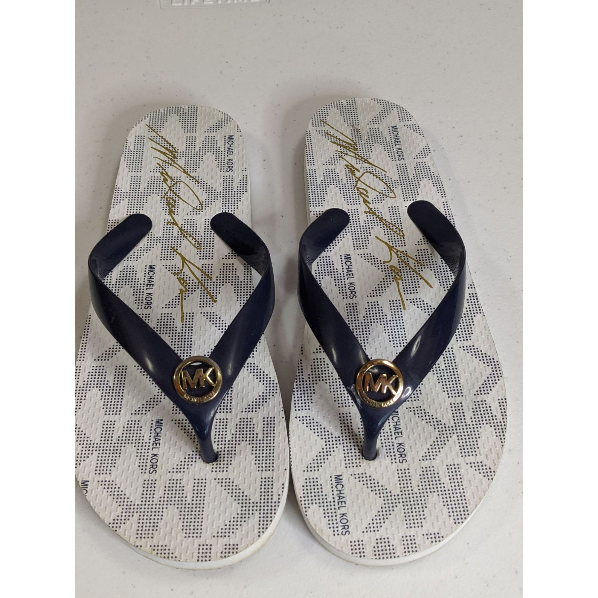 Michael Kors Michael Kors Womens Navy & White Flip Flops Size 8 With Logo Size US 8 / IT 38 - 2 Thumbnail