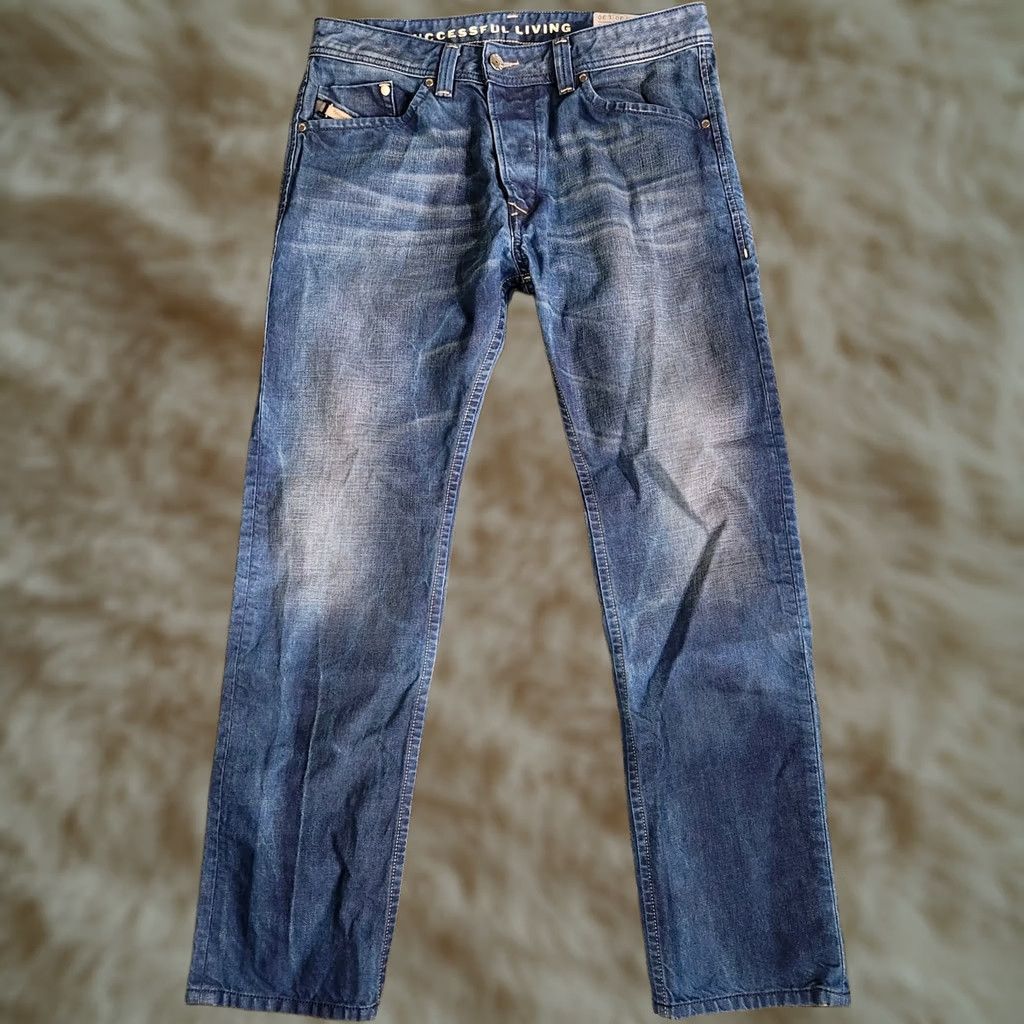 Diesel Diesel Jeans Mens 30x30 Blue Tapered Slim Distressed Faded Stretch Darron Denim Leather Pockets Size US 30 / EU 46 - 1 Thumbnail
