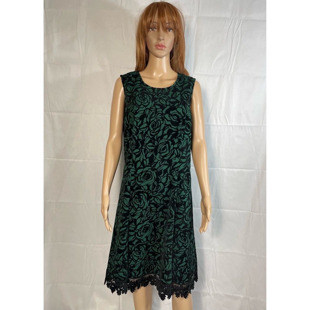 Other Donna Ricco Green Floral Lace - Trimmed Flocked Scuba Dress Size XL / US 12-14 / IT 48-50 - 3 Thumbnail