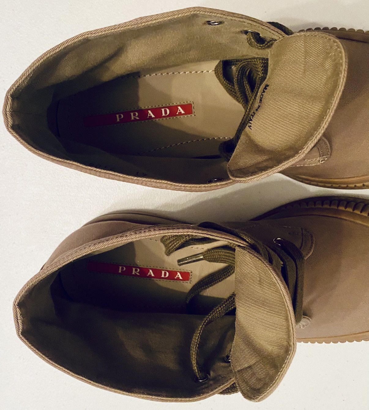 Prada Prada 🇮🇹 Khaki Denim Dipped Toe Techno Sneakers 7.5 US NEW Size US 7.5 / EU 40-41 - 14 Thumbnail