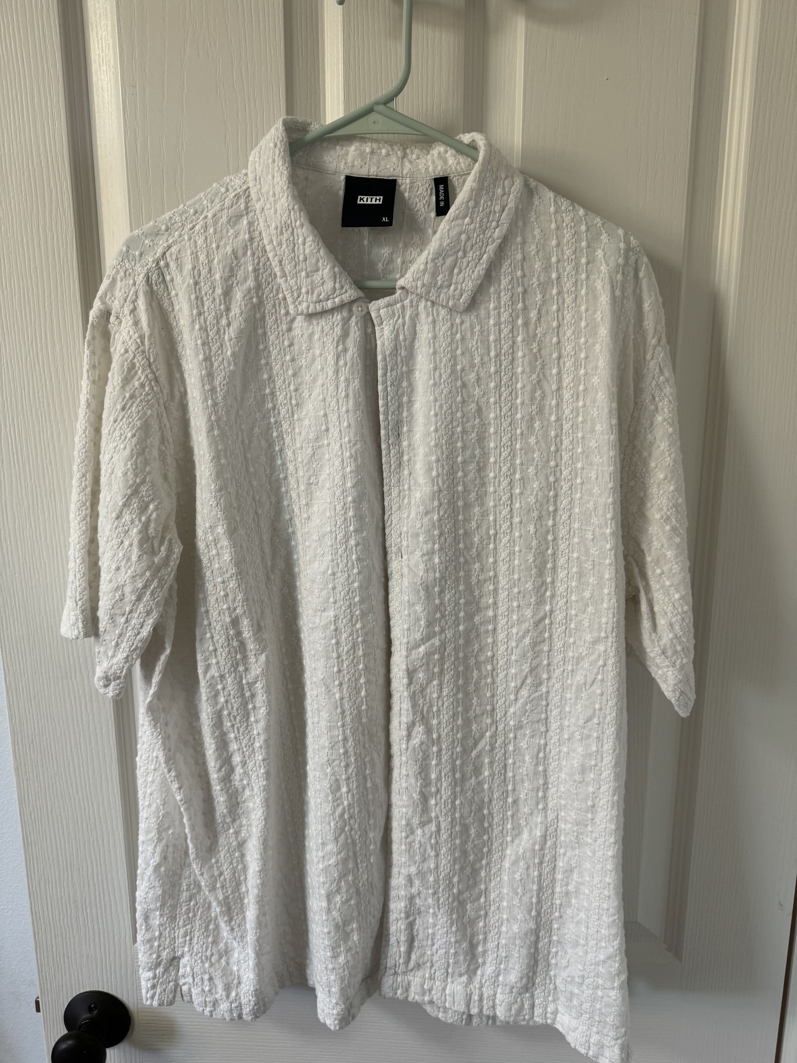 Image of Kith Embroidered Voile Thompson Camp Collared Shirt in White, Men's (Size XL)