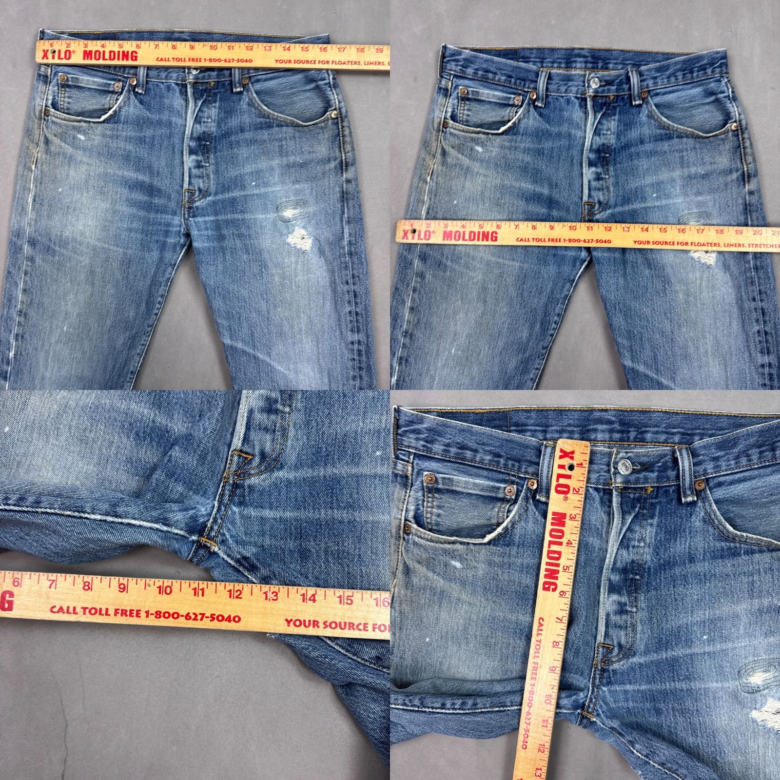 Levi's Levi's 501 Jeans Men 32x30 Blue Pant Button Fly Faded Thrash Repaired (Tag33x32) Size US 33 - 10 Thumbnail