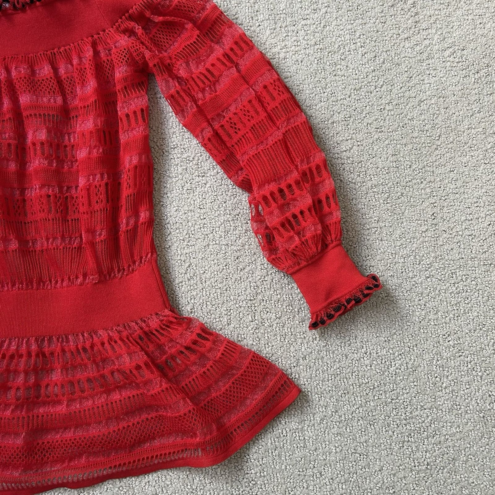 Alexander McQueen Alexander McQueen Vintage 90s Red Off The Shoulder Sheer Lac Size S / US 4 / IT 40 - 5 Thumbnail