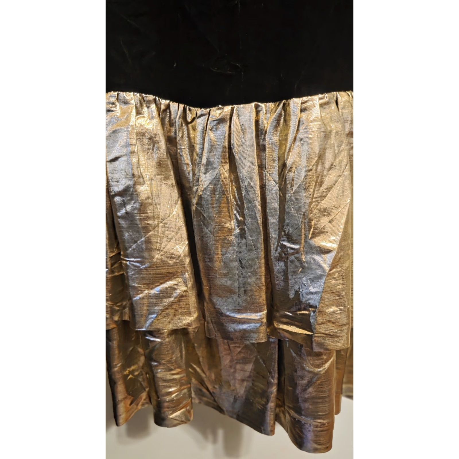 Velvet VINTAGE Nuit Black Velvet Gold Lame Column Dress Bubble Skirt 10 Womens 1980s Eveningwear Formal Size 32" / US 10 / IT 46 - 2 Thumbnail