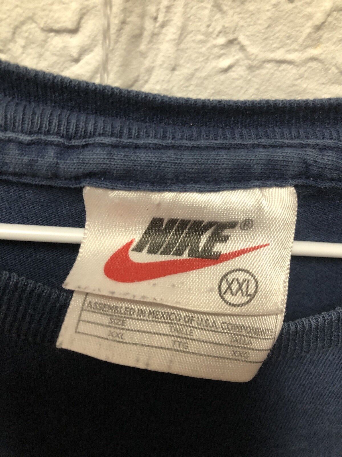 Nike × Vintage Vintage Nike T Shirt Swoosh Check Faded Navy 90s Y2K XXL Size US XXL / EU 58 / 5 - 3 Thumbnail