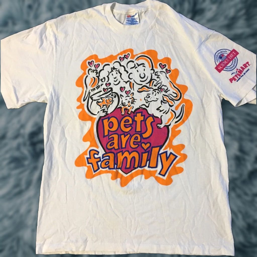 Hanes VINTAGE Petsmart Pets Are Family Shirt Men L White 90s Dog Cat Art Love Family Cartoon Halloween Grunge Hip Hop USA USA Size US L / EU 52-54 / 3 - 1 Thumbnail
