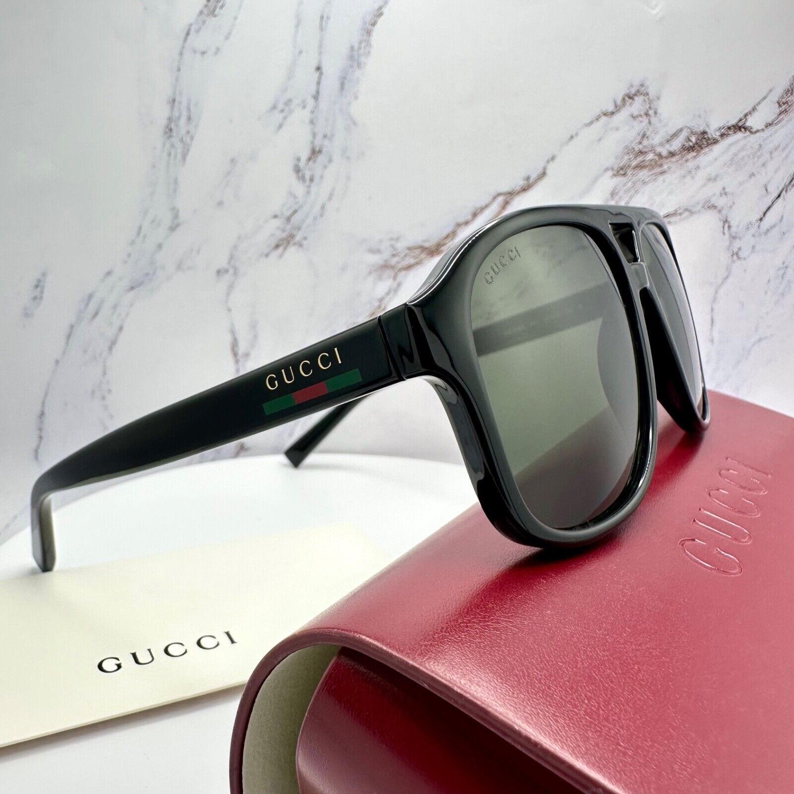 Gucci New GUCCI Sunglasses 2025 Release Black Aviator Gold Logo Size ONE SIZE - 1 Thumbnail
