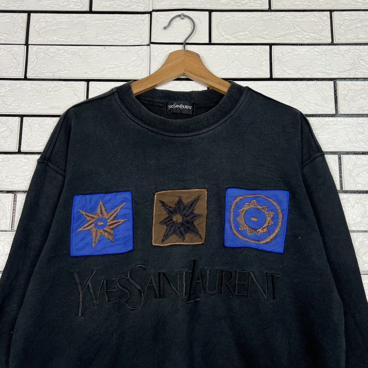 Yves Saint Laurent Vintage 90's YSL Embroidered Big Logo Sweatshirt #4195-C190 Size US M / EU 48-50 / 2 - 2 Thumbnail