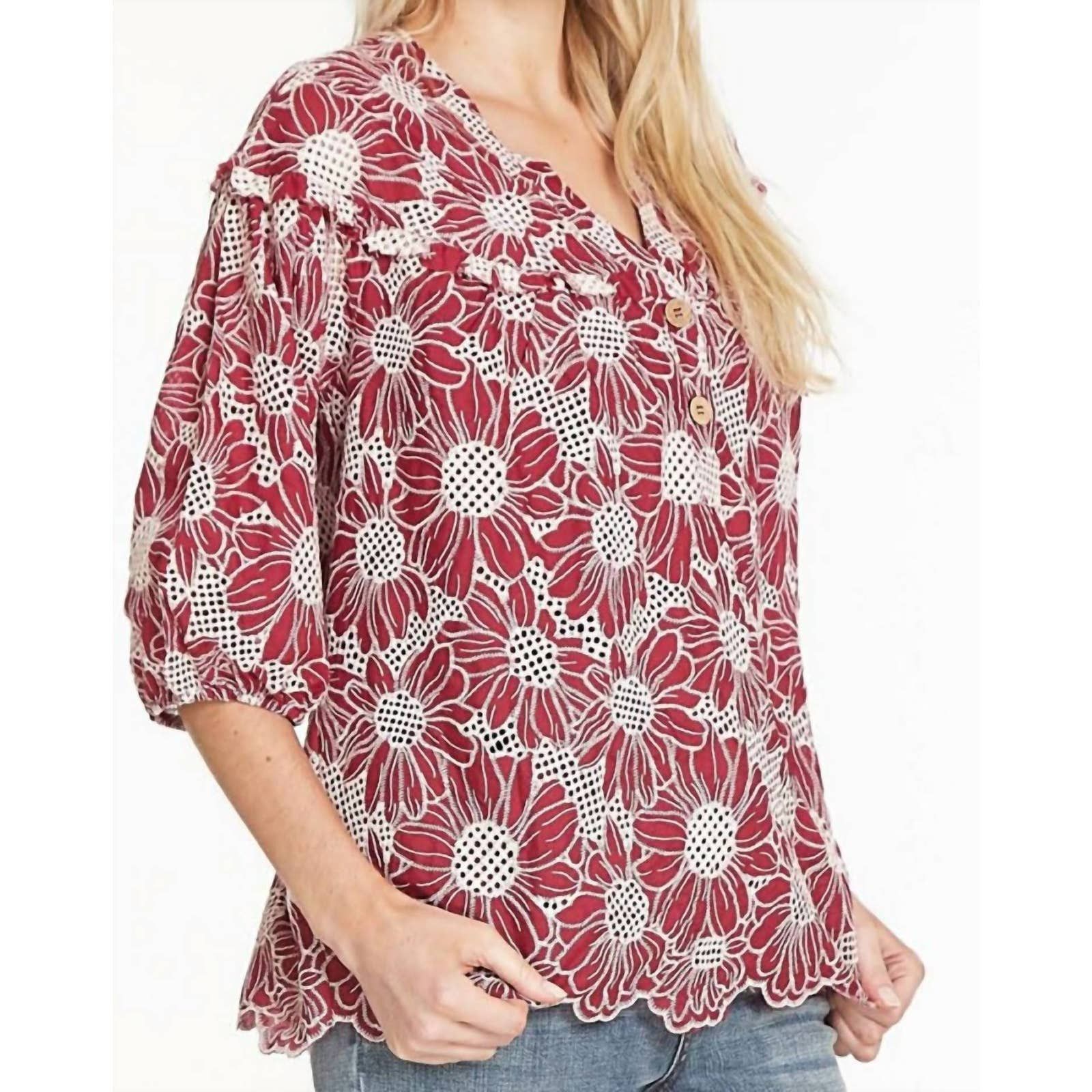 Tru Luxe Embroidered Popover Top main image 1