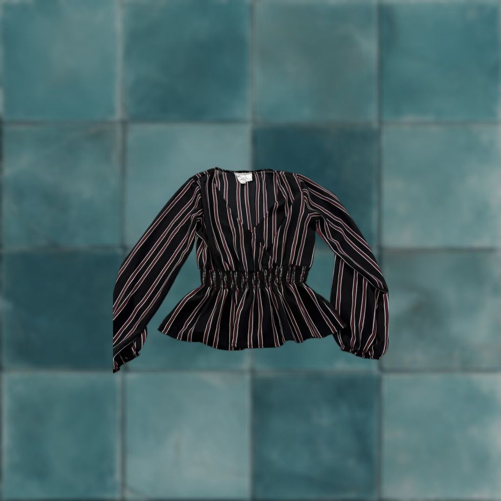 Vintage Sadie & Sage Blouse Womens XS Black Red White Striped Long Sleeve Peplum Top Size XS / US 0-2 / IT 36-38 - 1 Thumbnail