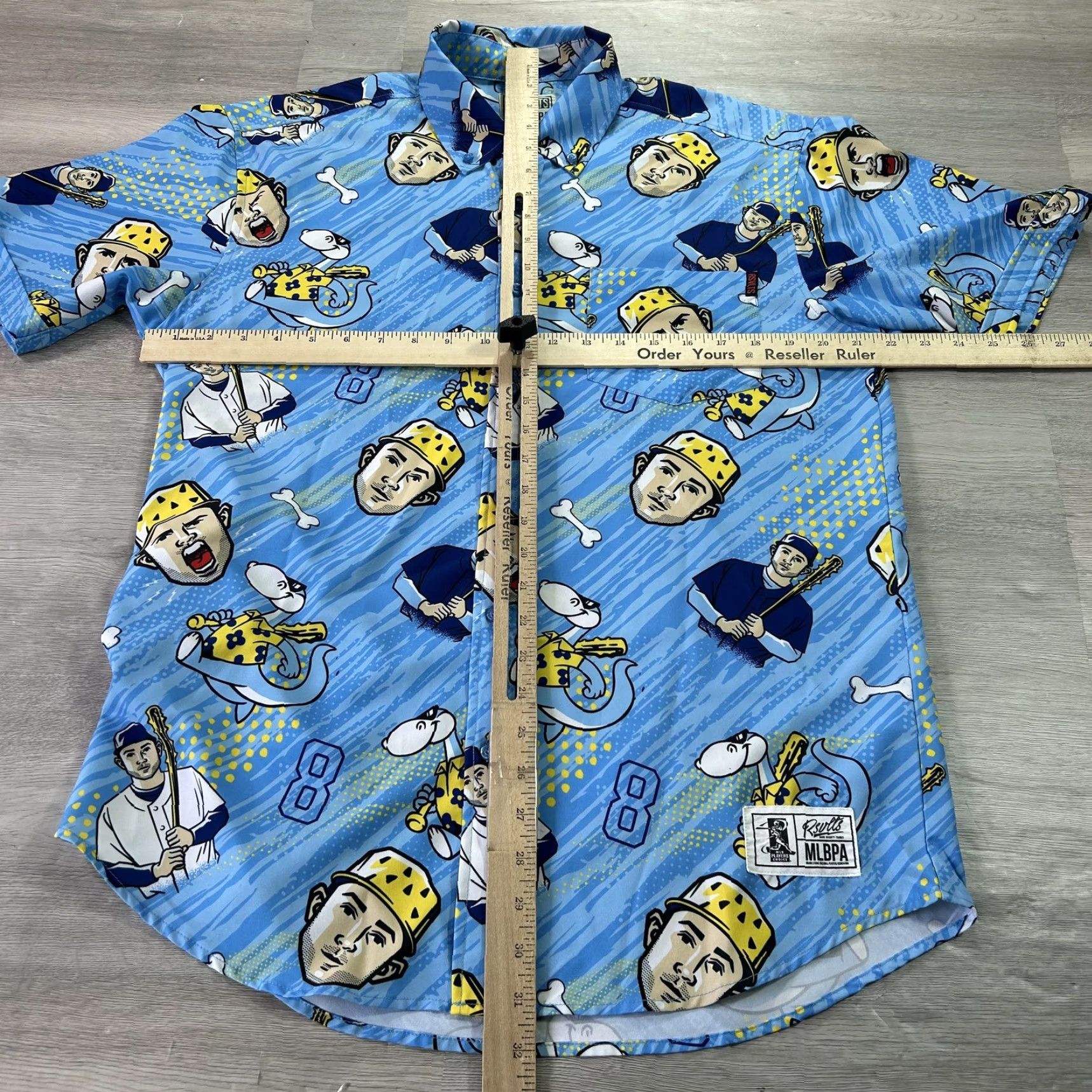 Vintage RSVLTS Shirt Mens Large Blue Baseball MLBPA Graphic Dino Dinosaur Button Up Size US L / EU 52-54 / 3 - 5 Thumbnail