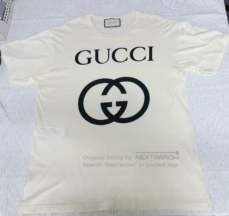 Gucci Gucci Beige large logo short-sleeved T-shirt Size US S / EU 44-46 / 1 - 5 Thumbnail