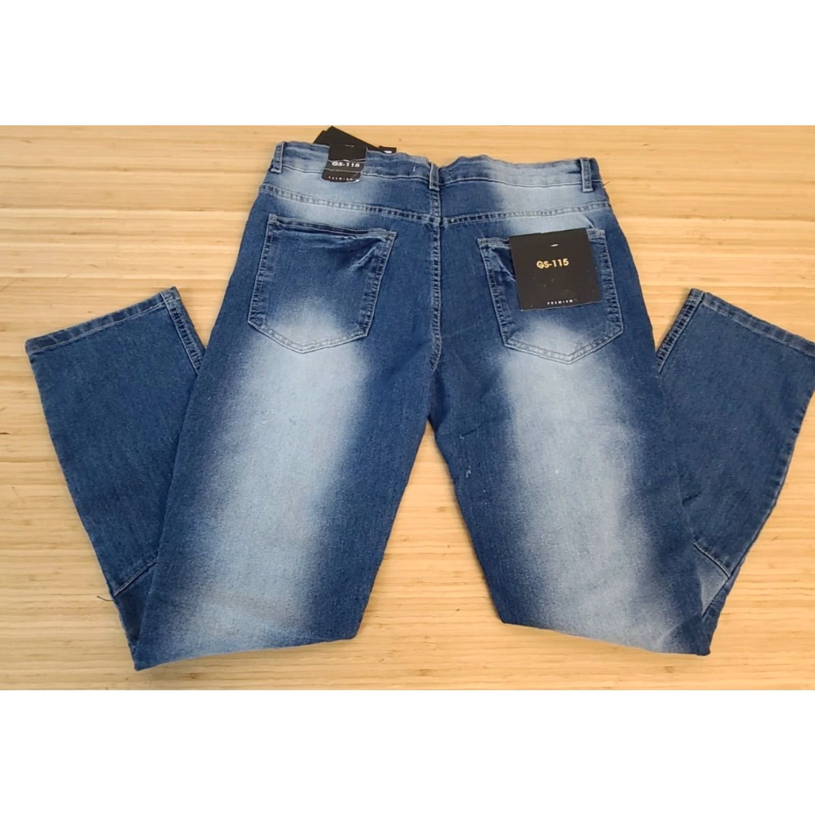 Denime GS-115 Premium Denim Jeans Pants Mens Size 34 X 30 Stretch Blue Distressed Jeans Distressed Blue XS? Size US 34 / EU 50 - 6 Thumbnail