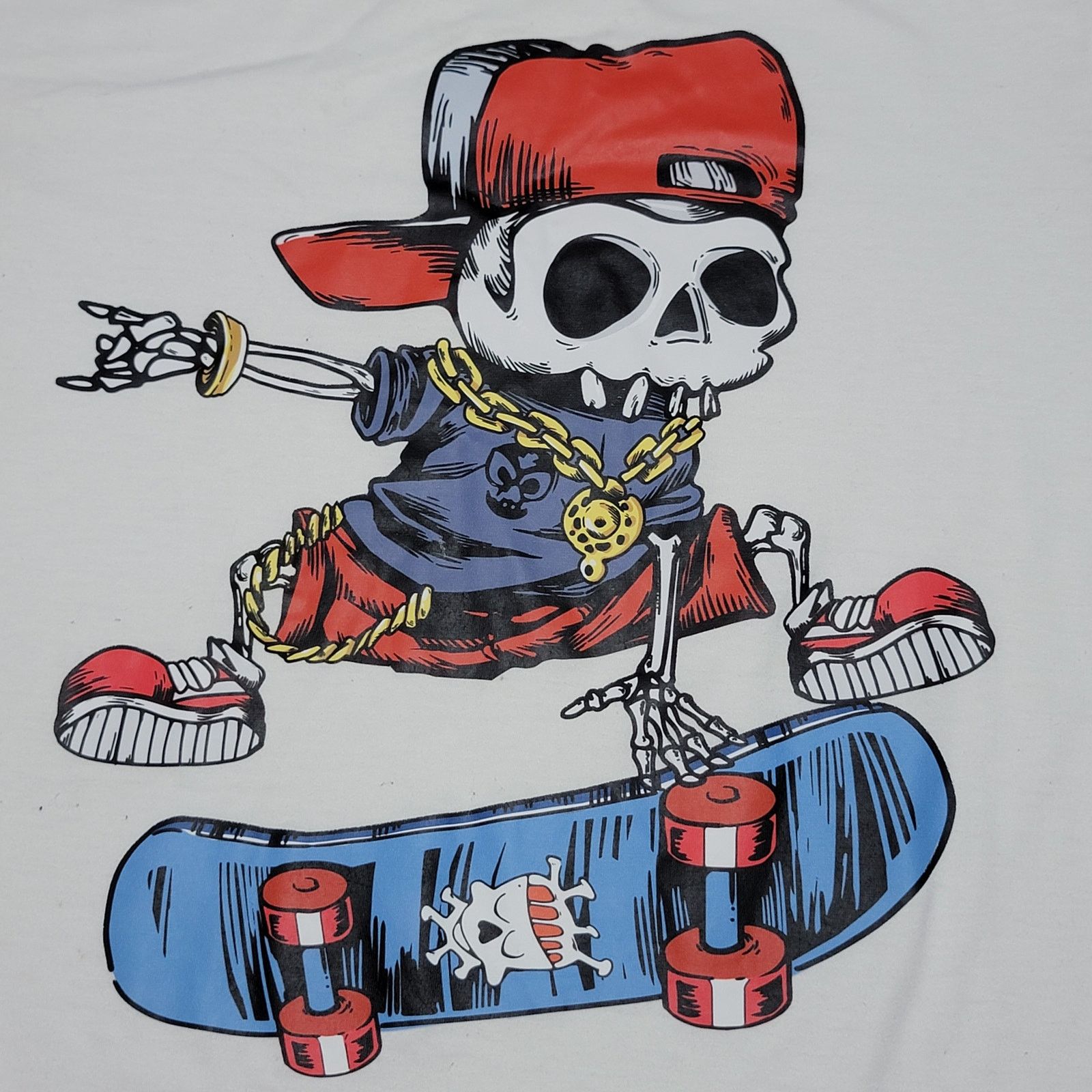 Shein Shein White Tee Skater Skeleton - Size Adult Medium Size US M / EU 48-50 / 2 - 2 Thumbnail
