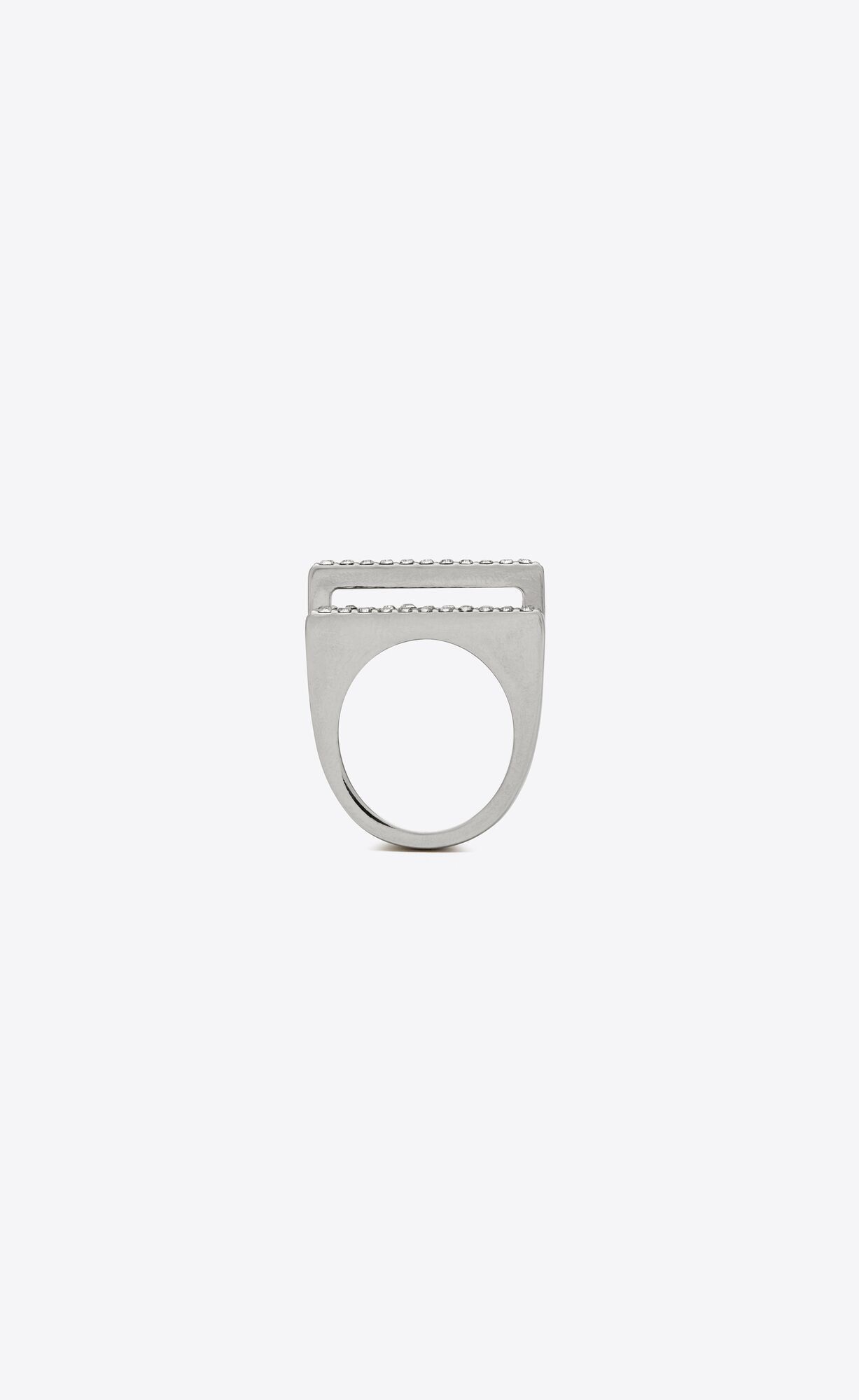 Saint Laurent Paris o1smrcs1224 Size: OS / Striped Rhinestone Ring Metal Silver Size ONE SIZE - 1 Thumbnail