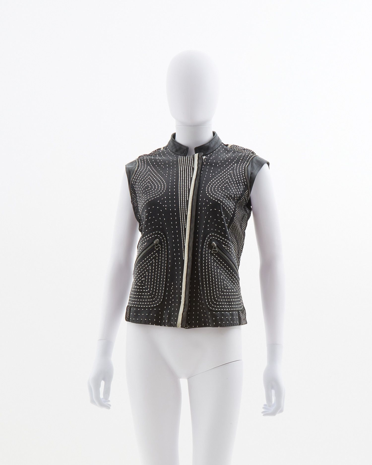 Gianfranco Ferre S/S 2004 Black back netted motorcycle leather jacket Size M / US 6-8 / IT 42-44 - 5 Thumbnail