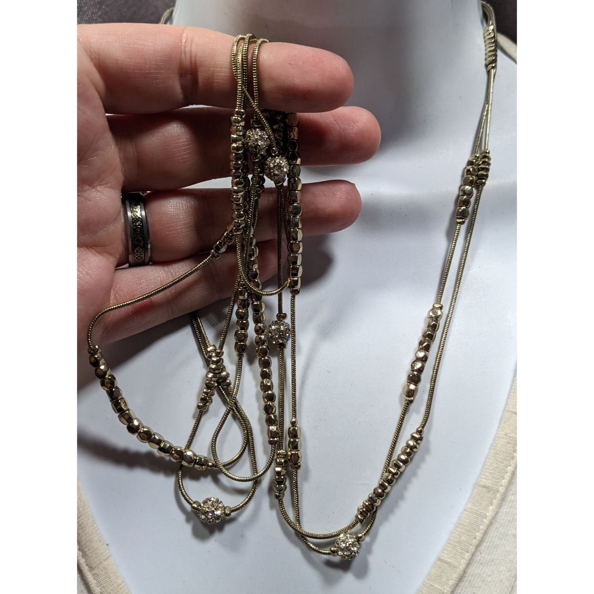 Other Elegant Glam Silver Tone Bead And Rhinestone Layered Station Size ONE SIZE - 3 Thumbnail