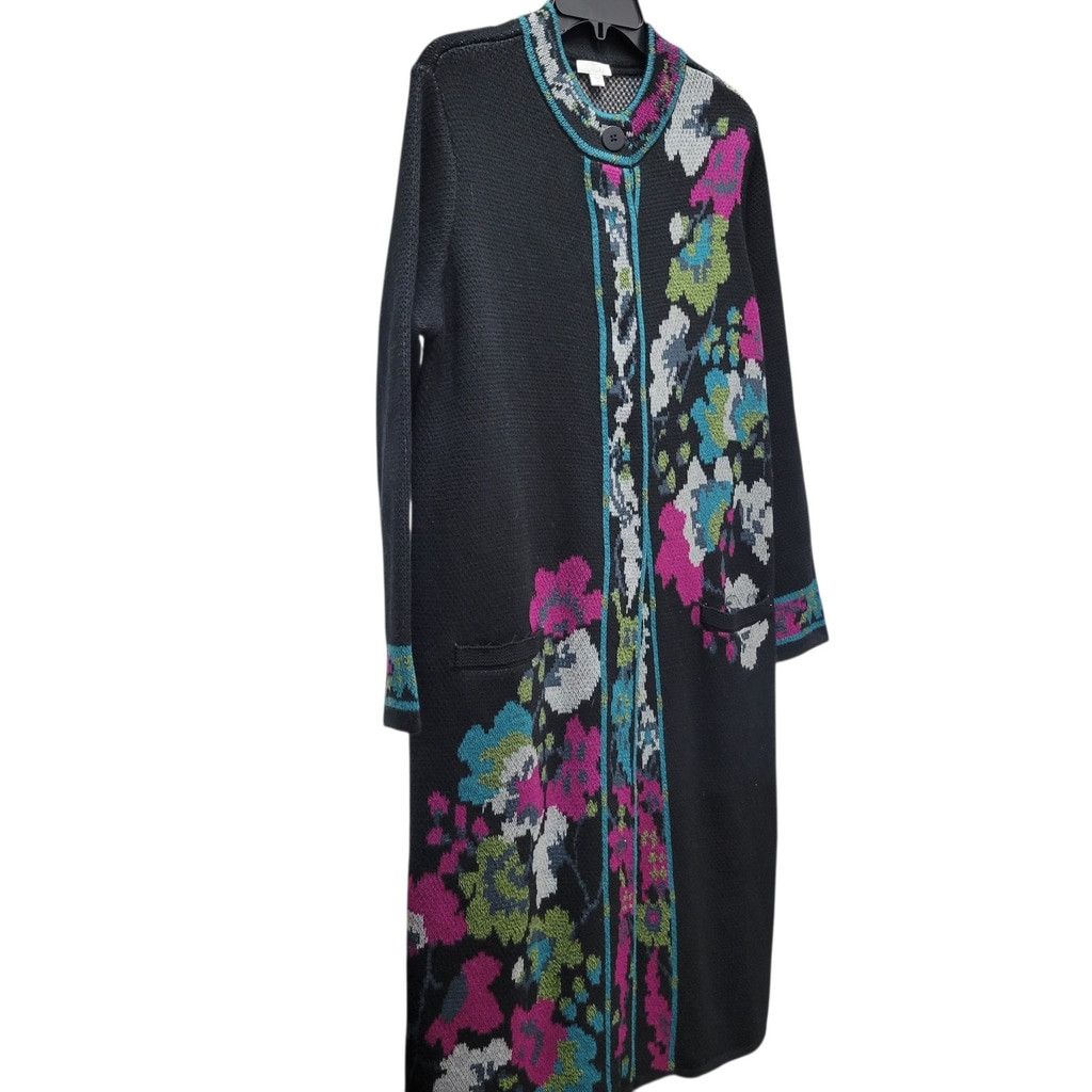 J. Jill J.JILL Women's Black Floral Boho Cardigan Jacket Medium Size M / US 6-8 / IT 42-44 - 3 Thumbnail