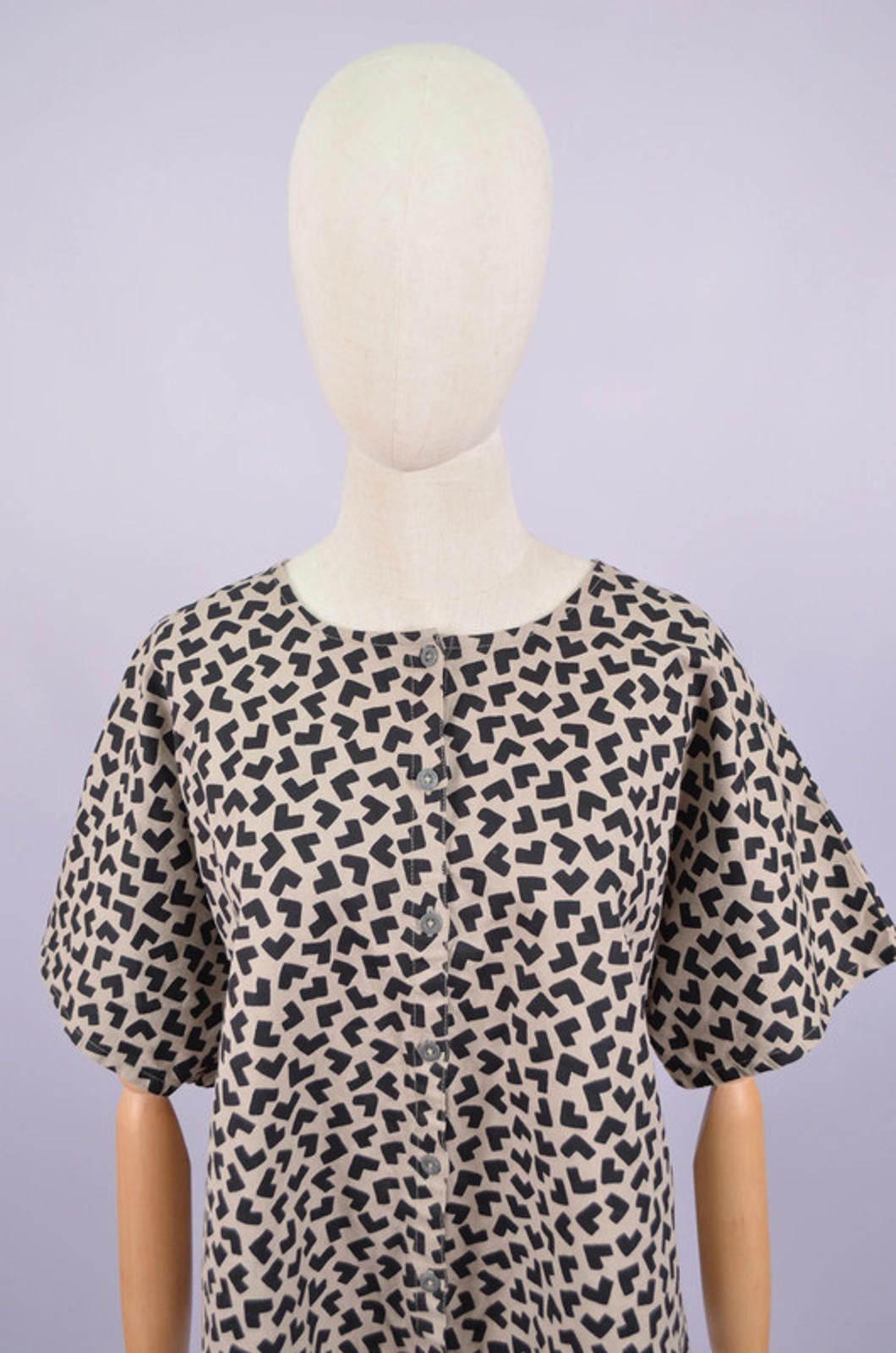 Designer Gudrun Sjoden Print Cotton Linen Tunic Shirt Size M Relaxed Size M / US 6-8 / IT 42-44 - 3 Thumbnail