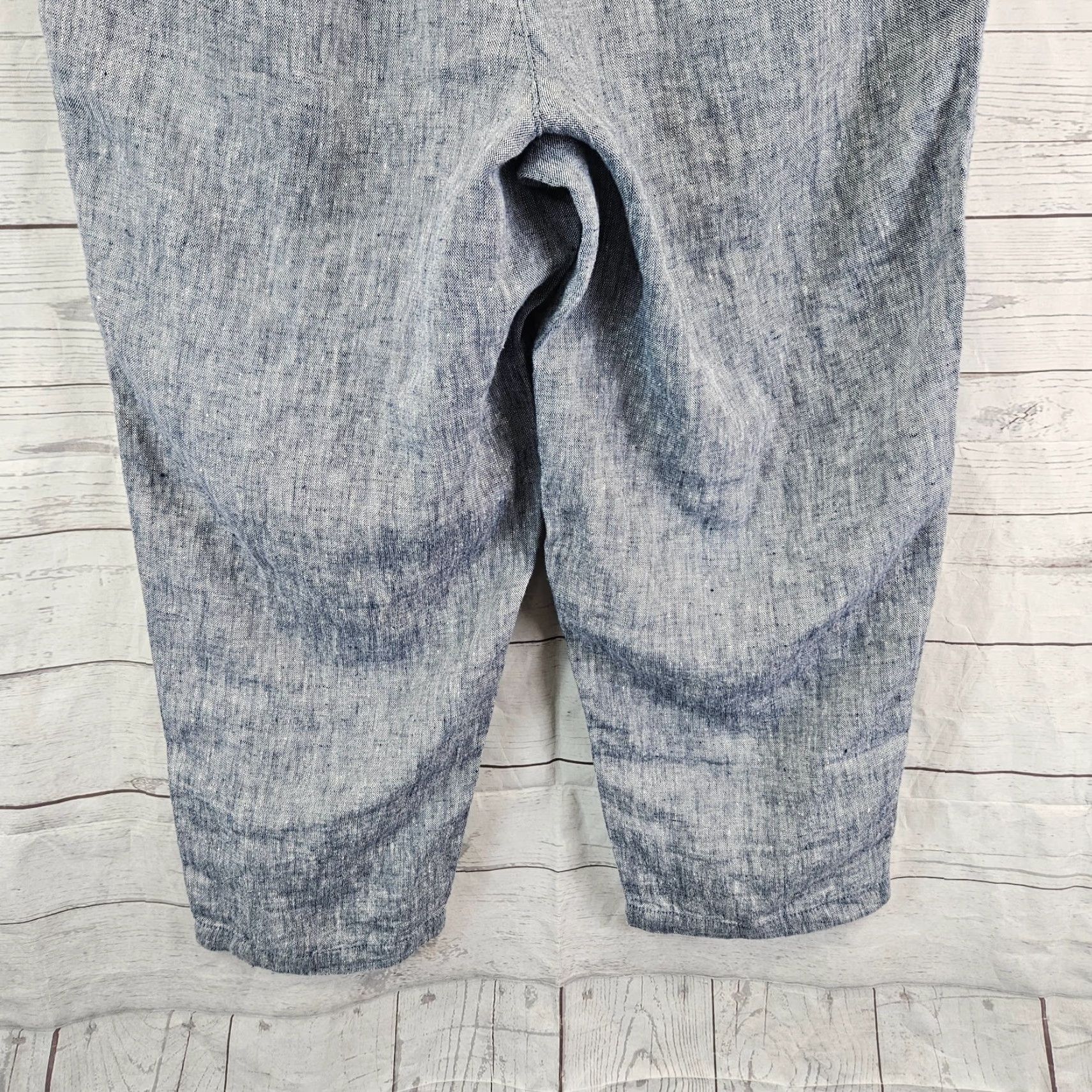 Lands' End Lands' End Womens Cropped Linen Pants Sz 10P Blue High Rise Pull On Pants Cropped Linen Blue 10P Womens Size 32" / US 10 / IT 46 - 5 Thumbnail