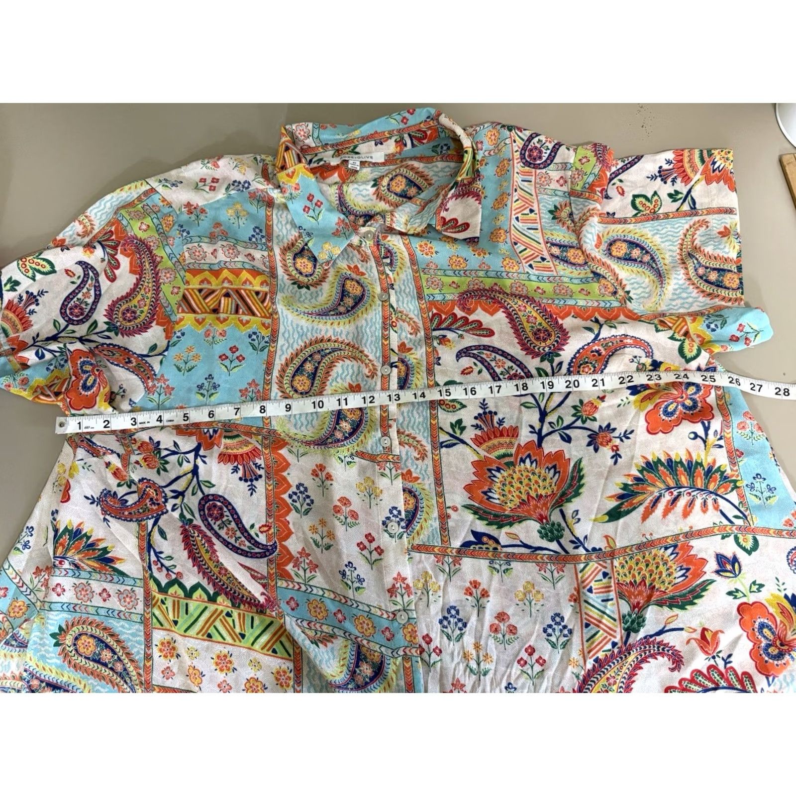 Vintage Rose and Olive Shirt 2x Plus Paisley Floral Boho Coastal Resort Maximalist Artsy Size XXL / US 16-18 / IT 52-54 - 4 Thumbnail