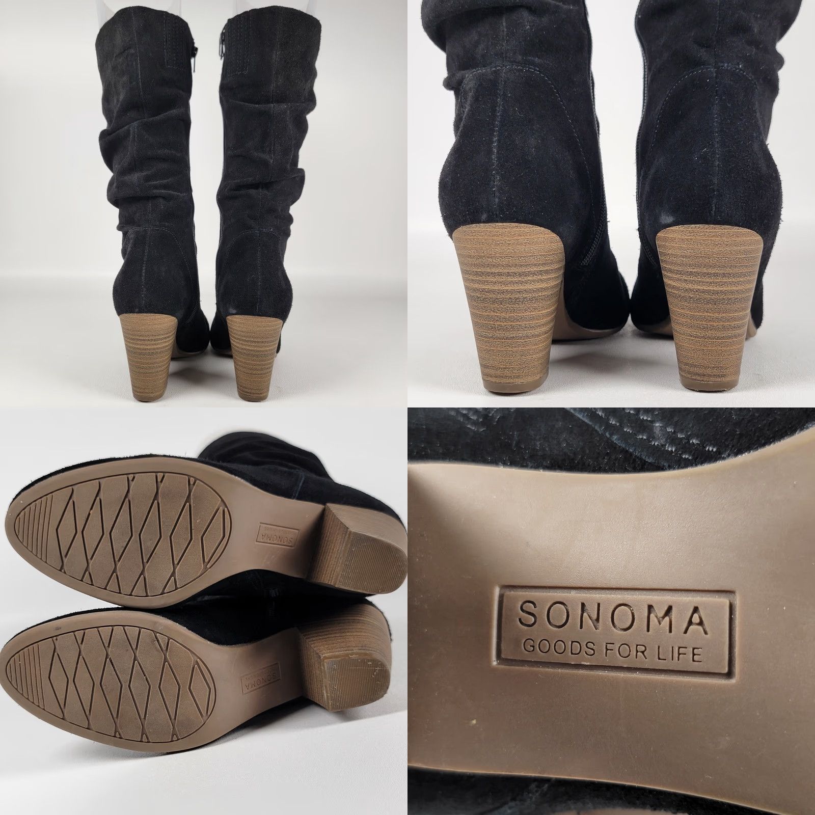 Vintage SONOMA Black Suede Boots Women Size 9 M Mid-Calf Zip Closed Toe Block Heel Chukka Winter Casual Shoes Size US 9 / IT 39 - 8 Thumbnail