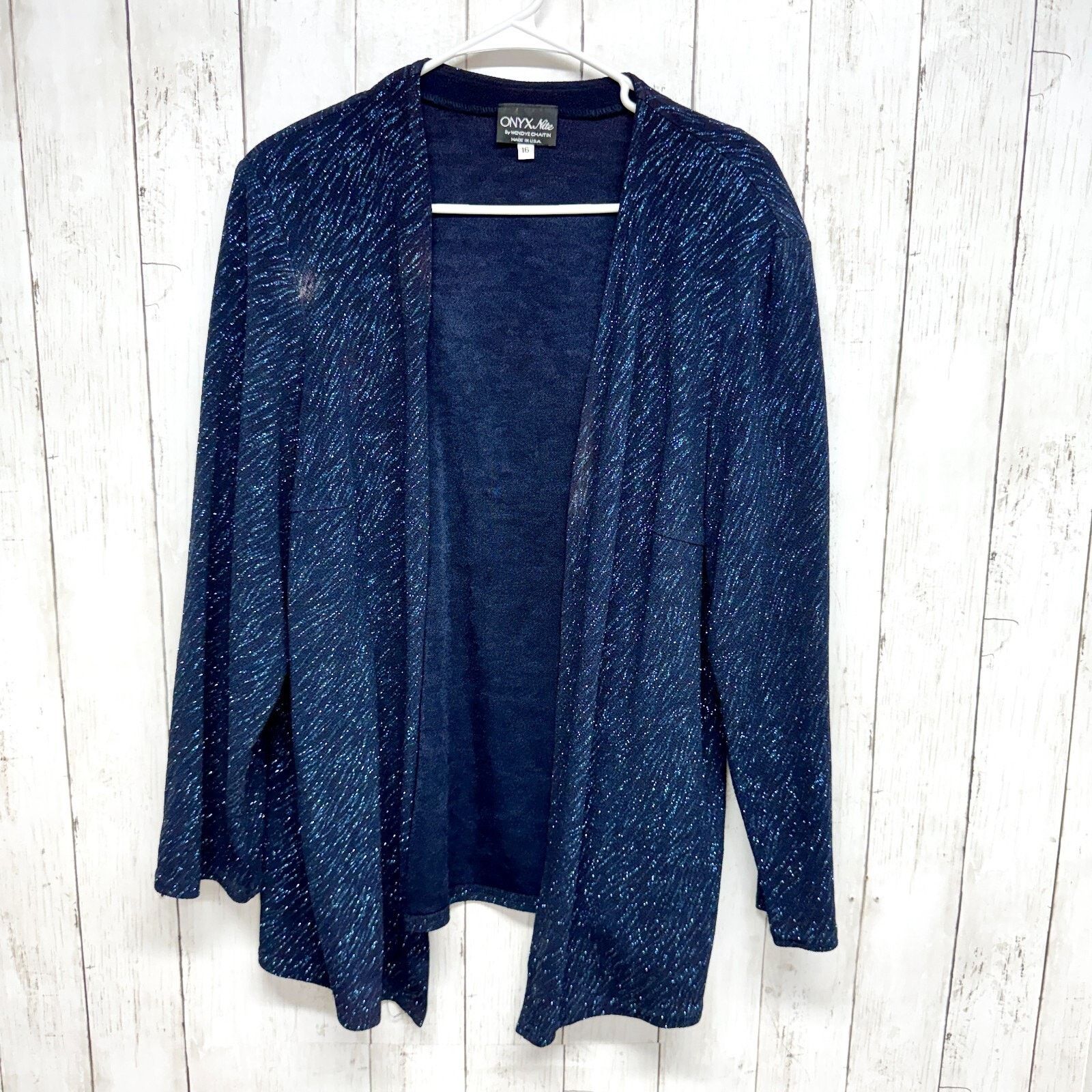 Vintage Onyx Nite Cardigan 16 Open Front Black Blue Sparkle Holiday Size XXL / US 16-18 / IT 52-54 - 1 Thumbnail