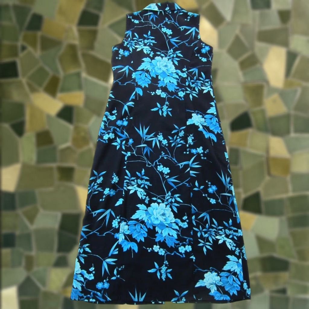 Vintage VINTAGE Studio I Blue Floral Button Down Collared Sleeveless Long Maxi Dress 8P Size M / US 6-8 / IT 42-44 - 1 Thumbnail