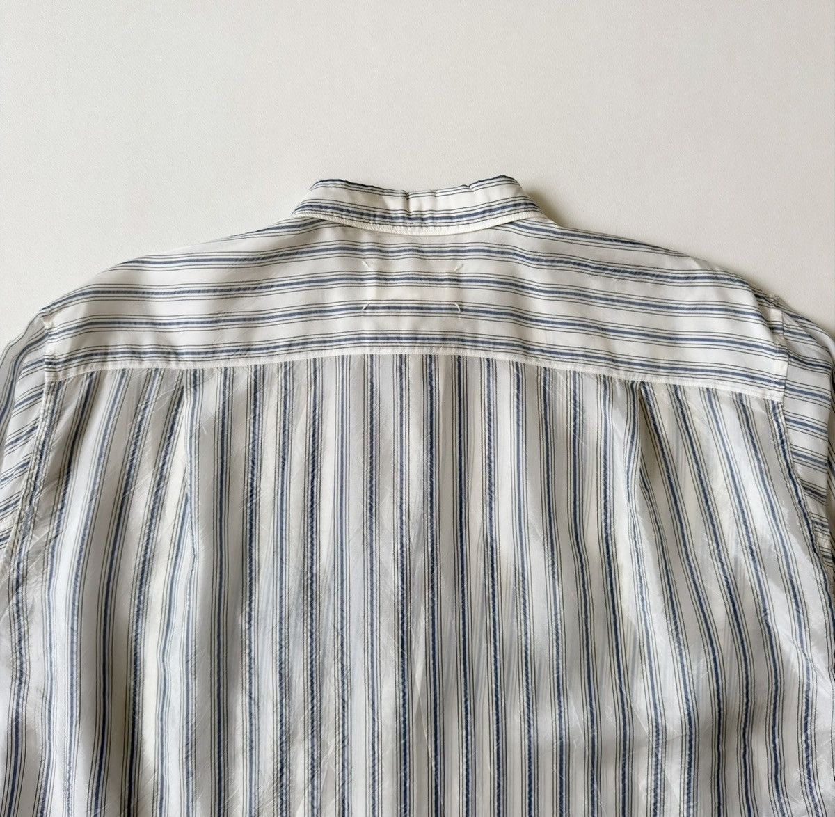 Maison Margiela S/S 20 White/Blue Crinkle Nylon Striped Shirt Size US XL / EU 56 / 4 - 18 Thumbnail