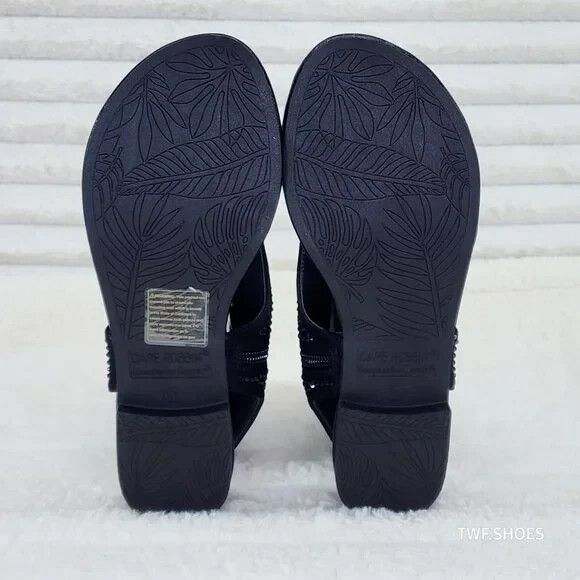 Other Just Doit Rhinestones Flat Bootie Thong Sandals Black (US Sh Size US 6 / IT 36 - 2 Thumbnail