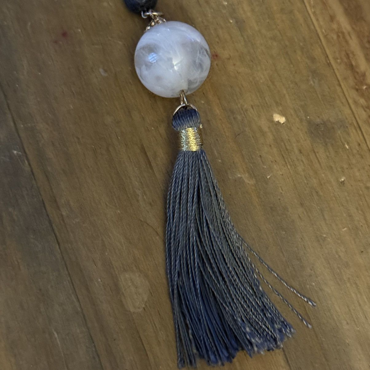 Other Long gold lava bead marble stone & tassel pendant necklace Size ONE SIZE - 4 Thumbnail
