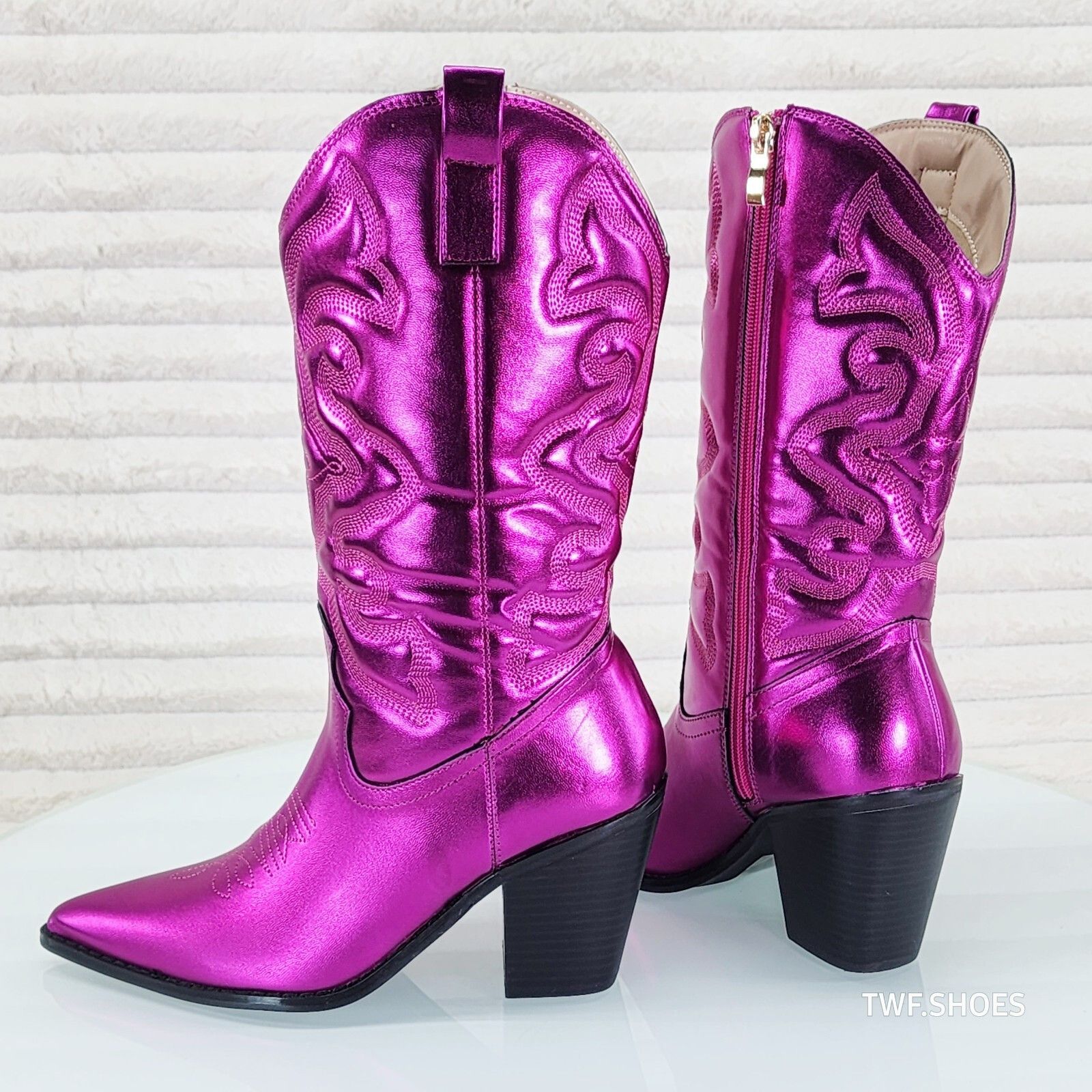 Other Electric Mid Calf Cowboy Metallic Matte Western Cowgirl Boot Size US 8.5 / IT 38.5 - 2 Thumbnail