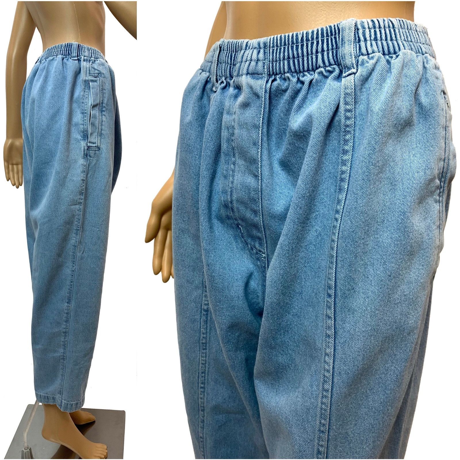 Vintage 80s Pull On High Waisted Mom Jeans | Tapered Front Seam S- L Size 30" / US 8 / IT 44 - 4 Thumbnail