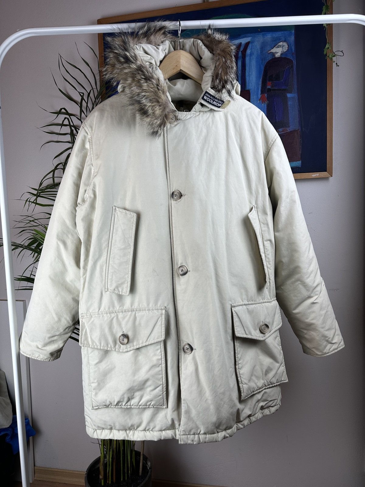 image of Made In USA Woolrich Arctic Parka Down Jacket Coat in Cream, Men's (Size Medium)