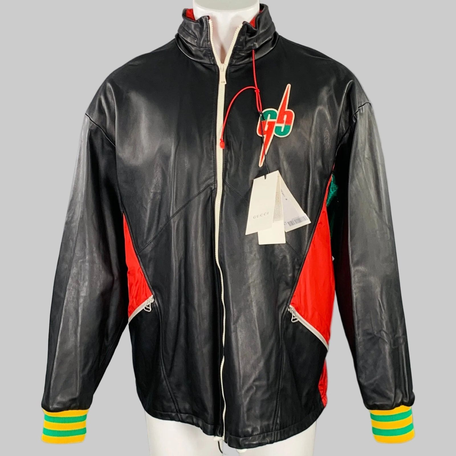 Gucci GUCCI Black Red Color Block Lambskin Leather Varsity Jacket Size US S / EU 44-46 / 1 - 1 Thumbnail