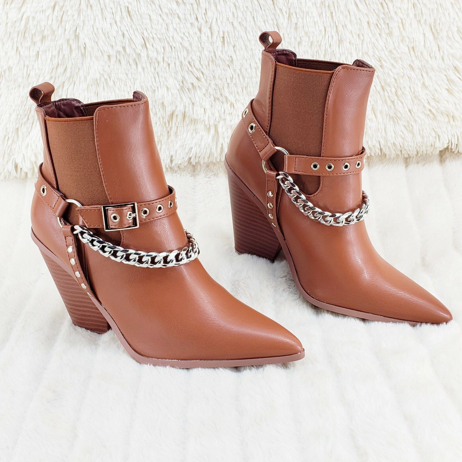 Other Dimitri Western Chain Strap Cowboy / Cowgirl Pull Ankle Boot Size US 8 / IT 38 - 2 Thumbnail