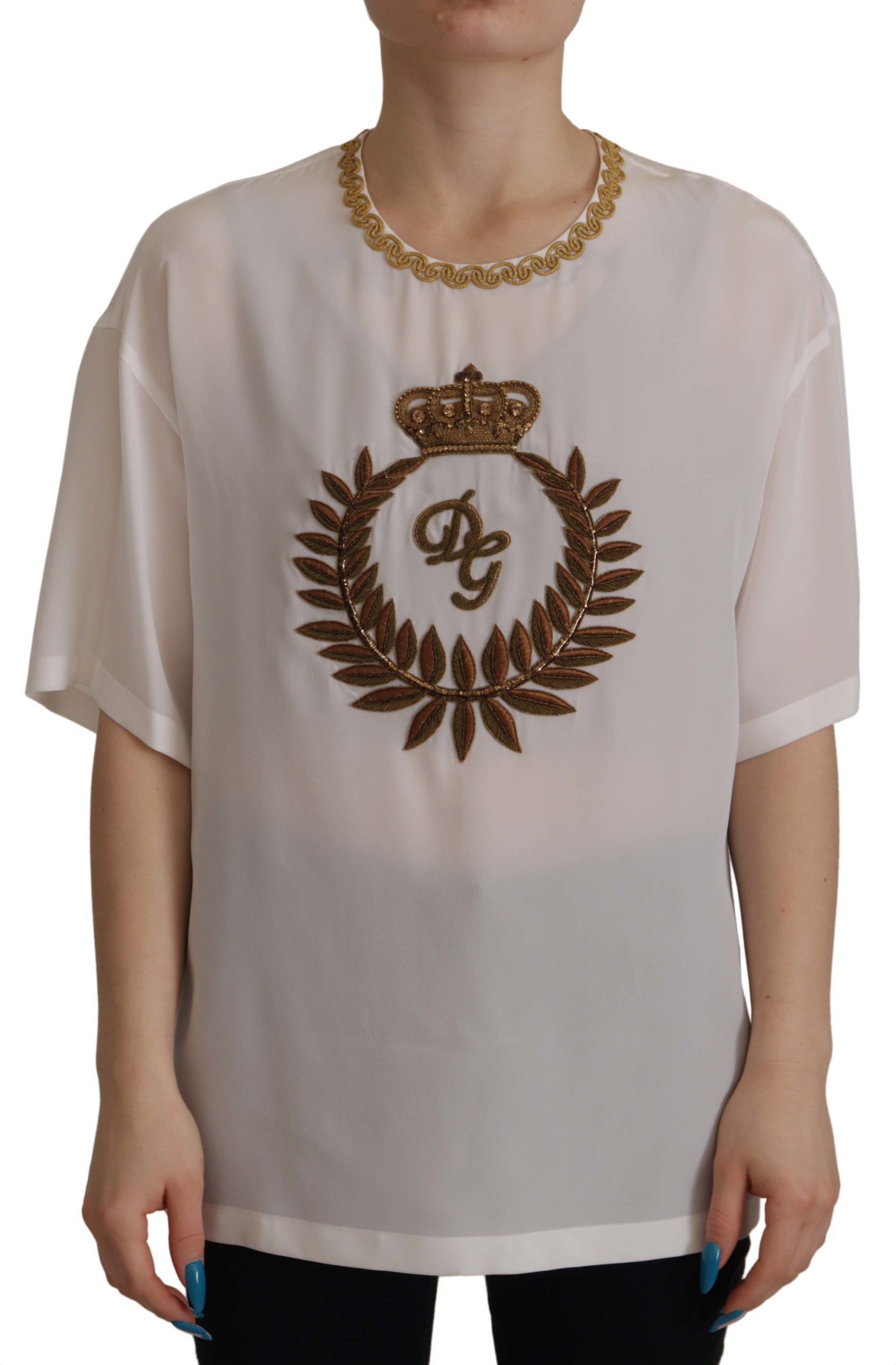 Dolce & Gabbana Elegant Silk Blouse with Gold Embroidery