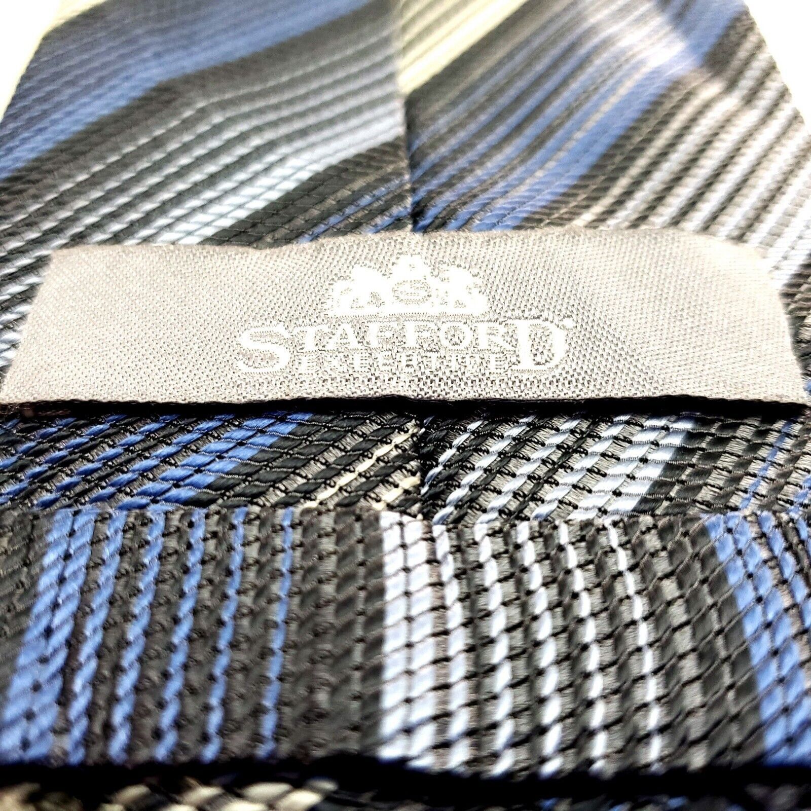 Stafford Stafford Silk Tie Woven Blue Gray Striped Wide Size ONE SIZE - 4 Thumbnail