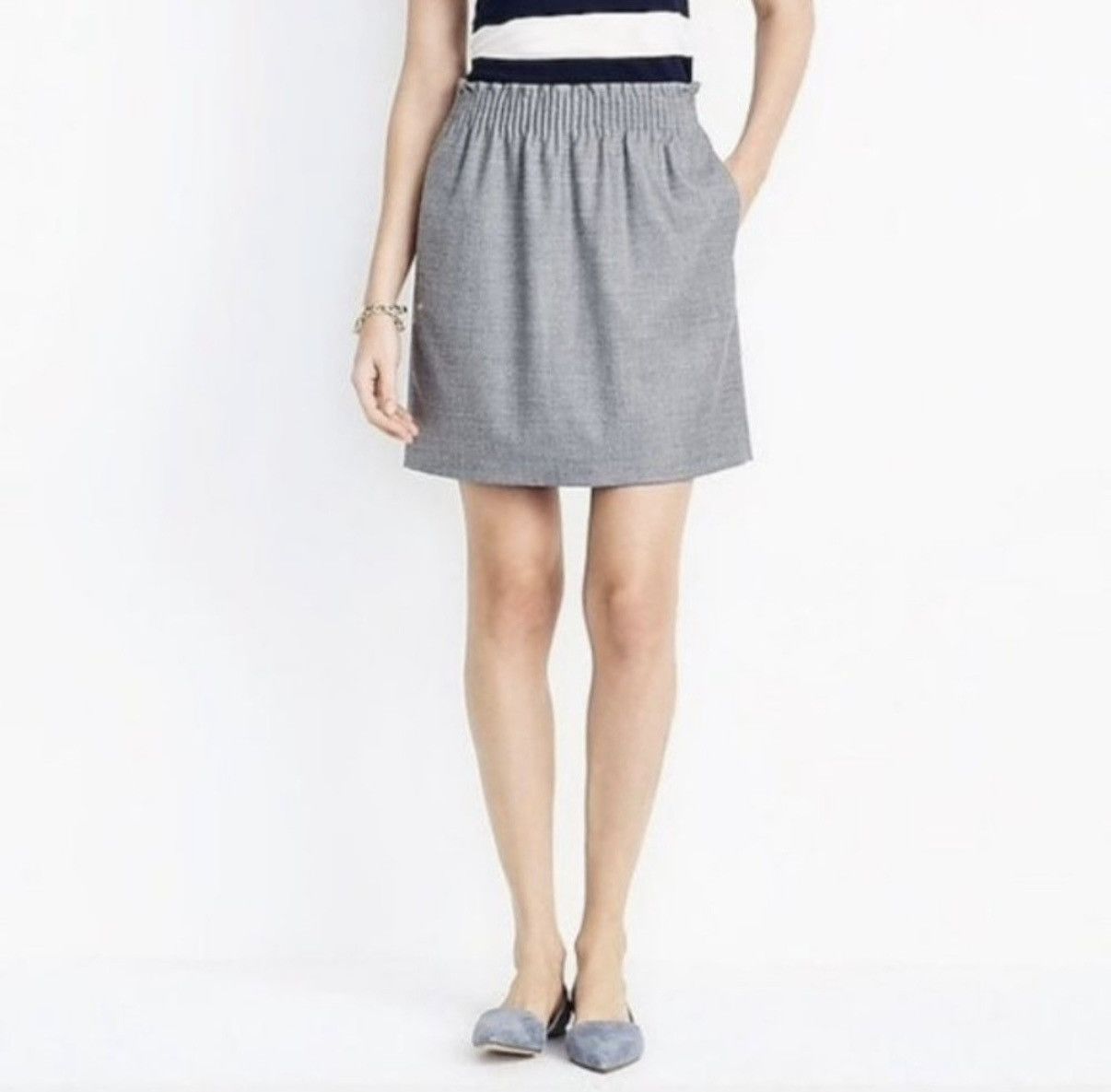 J.Crew J.Crew Grey Wool Sidewalk Elastic Waist ALine Mini Skirt Size 30" / US 8 / IT 44 - 10 Thumbnail