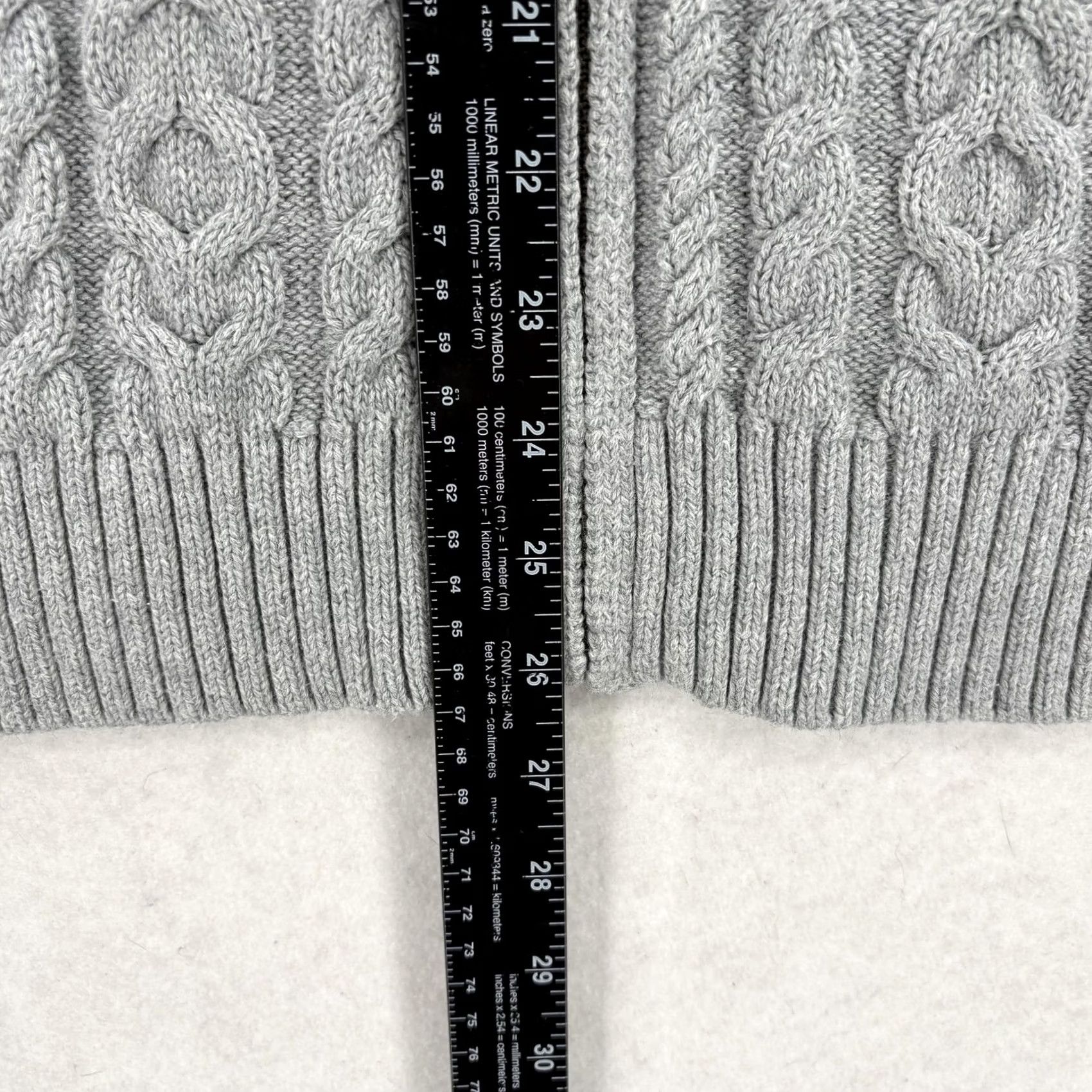 Vintage L.L.Bean Cardigan Sweater Womens Large Gray 100% Cotton Cable-Knit Full Zip Mock Neck Winter Size L / US 10 / IT 46 - 7 Thumbnail