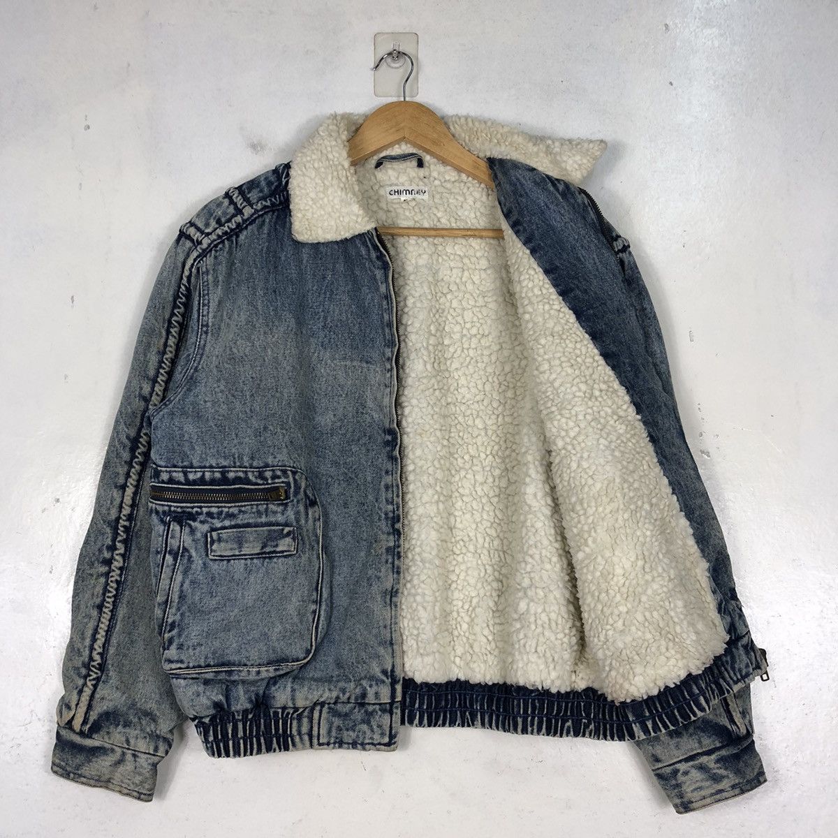Japanese Brand Chimney Sherpa Style Denim Washstone Jacket Size US M / EU 48-50 / 2 - 9 Thumbnail
