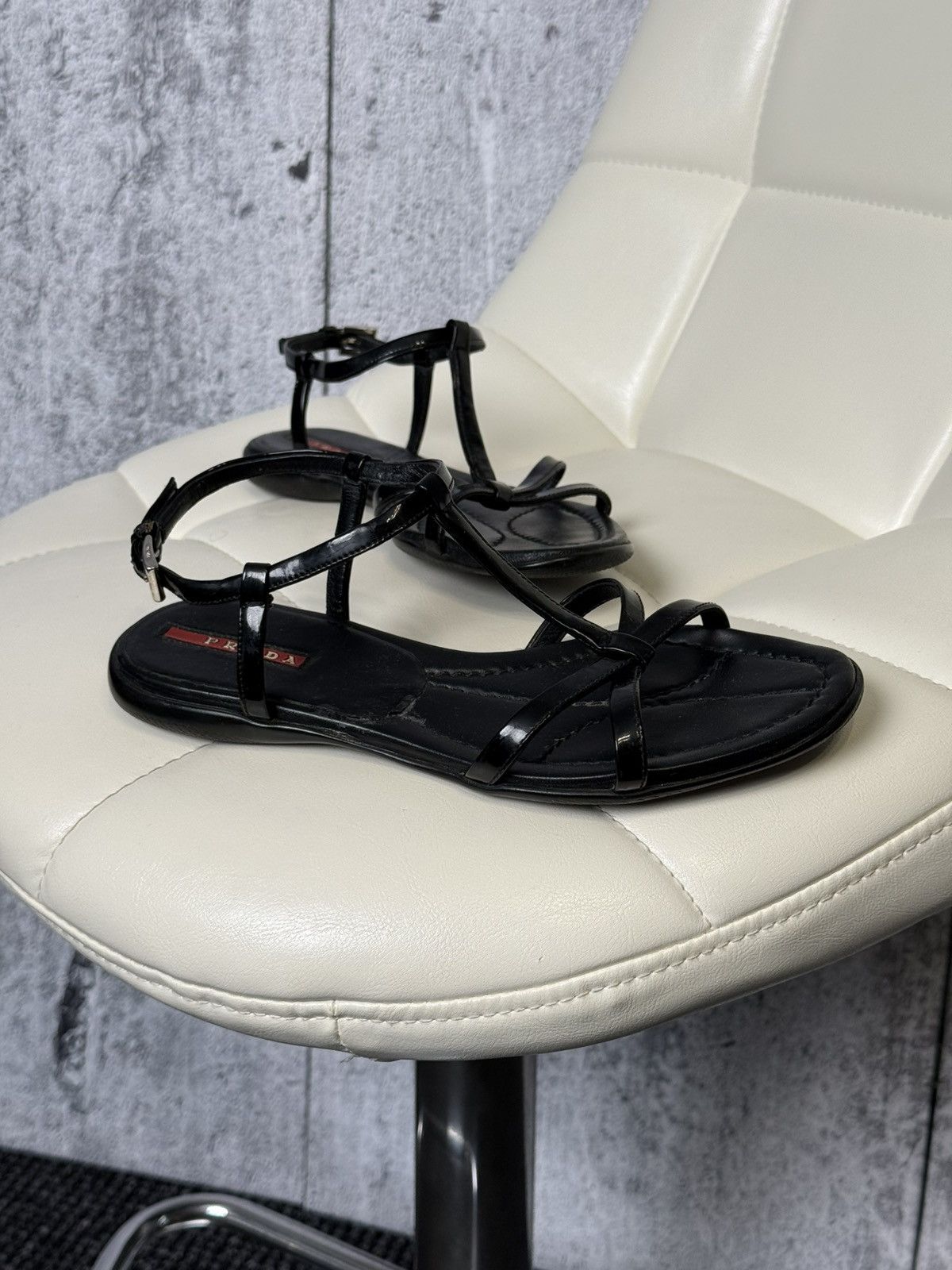 Prada Prada Linea Rossa Sandals Patent Leather T Strap Flat Shoes Size US 6 / IT 36 - 9 Thumbnail