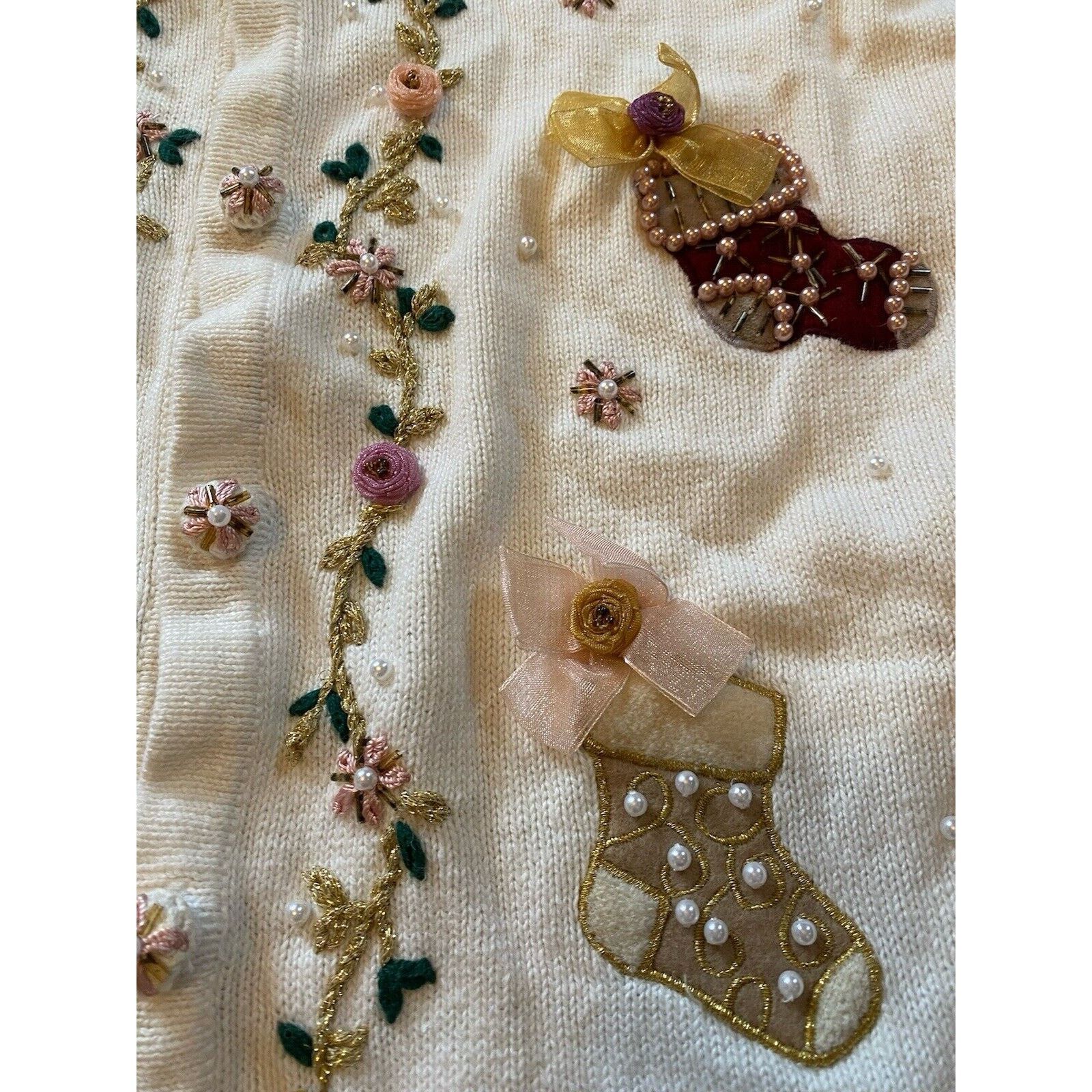 BP. VTG Cottagecore Christmas Sweater Cardigan Women XL Beads Size XL / US 12-14 / IT 48-50 - 3 Thumbnail