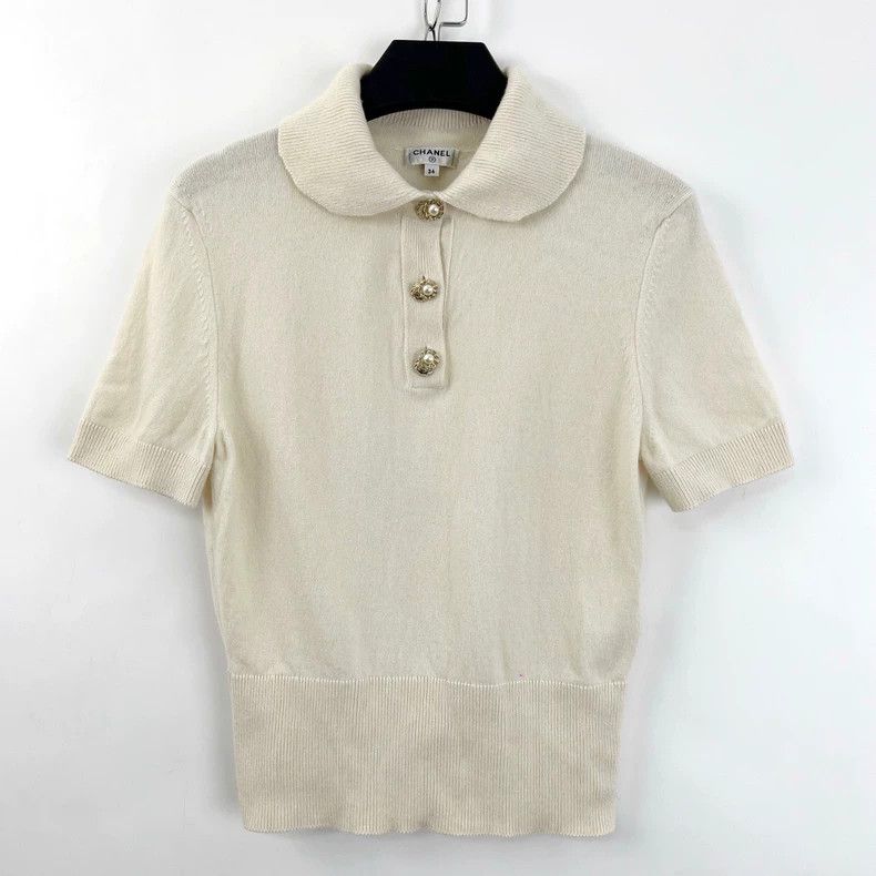 Chanel Pearl Button Collar Knit Top