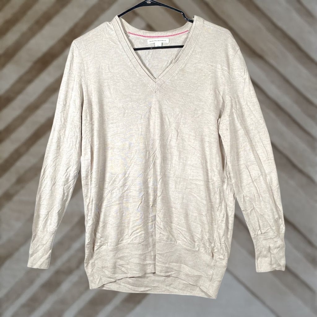 Banana Republic Banana Republic Womens Sweater Tan Oatmeal Long Sleeve Silk Blend L Pullover Knit Casual Workwear Preppy Modern 90s Mens Women’s? Size L / US 10 / IT 46 - 1 Thumbnail