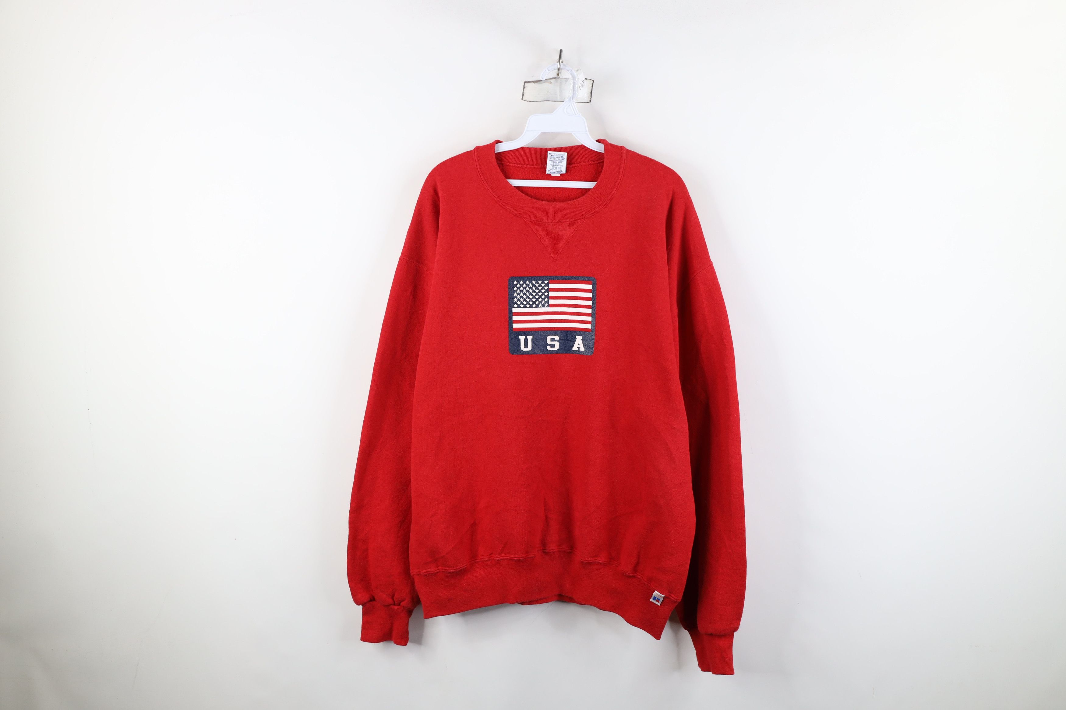 Russell Athletic Vintage 90s Russell Athletic Spell USA Flag Sweatshirt Red Size US L / EU 52-54 / 3 - 1 Thumbnail