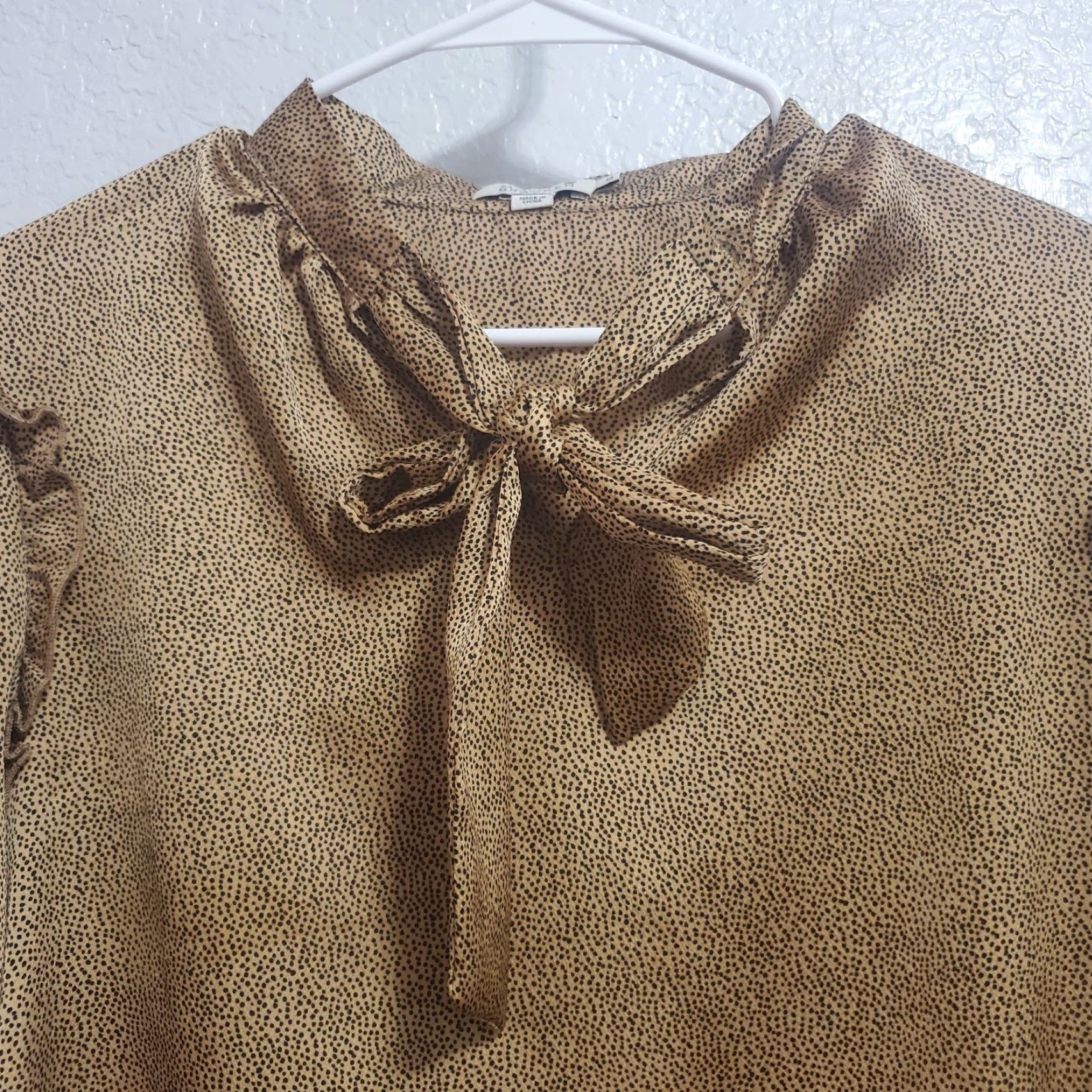 Vintage Molly Bracken Blouse Women M Brown Black Spot Print V Neck Tie Career Shirt Size M / US 6-8 / IT 42-44 - 4 Thumbnail