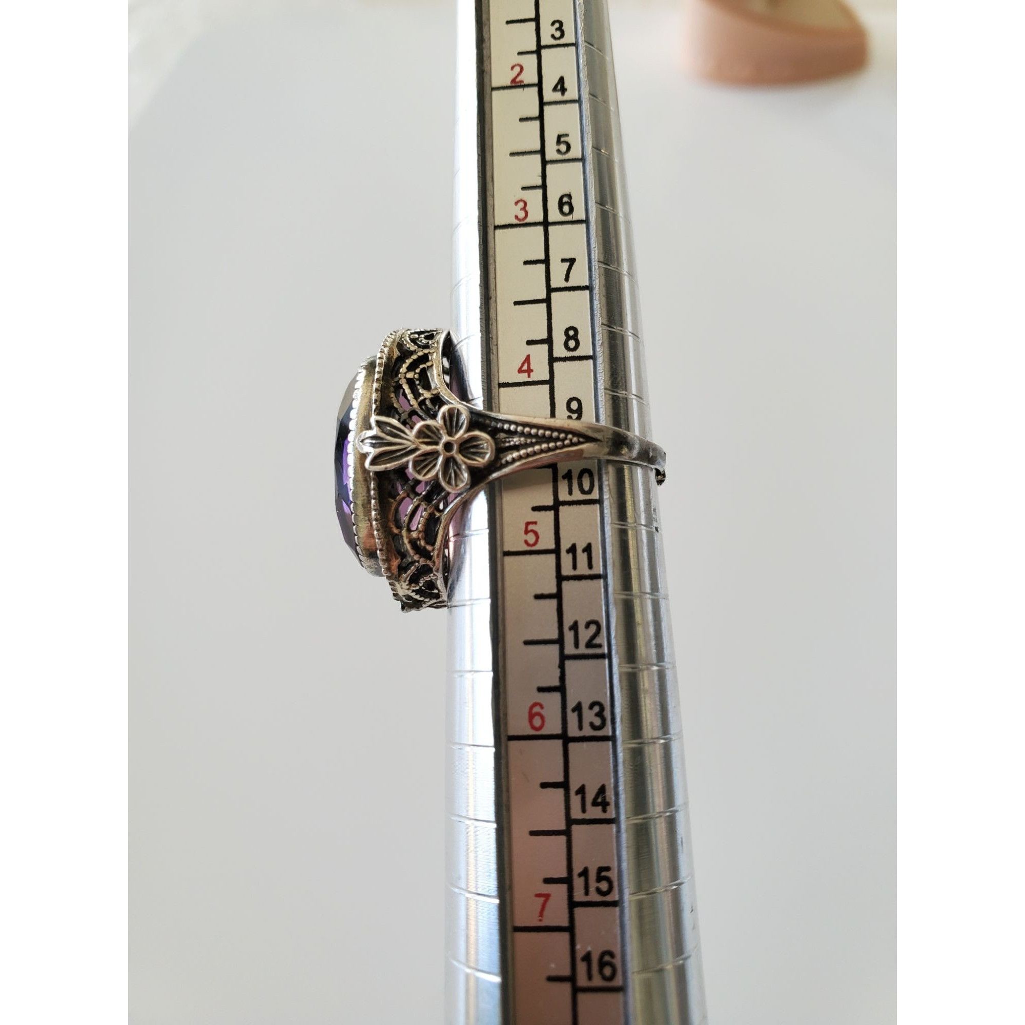 Vintage Vintage Art Deco Sterling Silver Amethyst Filigree Ring Size ONE SIZE - 6 Thumbnail