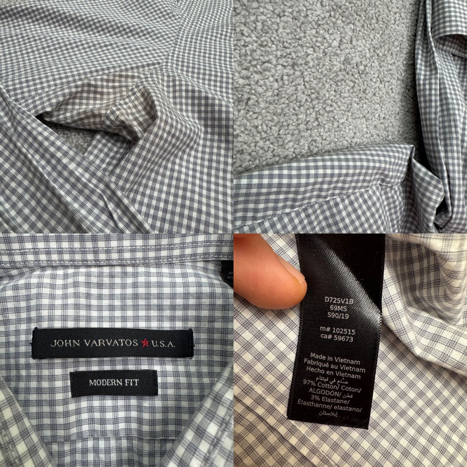 John Varvatos John Varvatos Mens Gray White Check Gingham Dress Shirt USA Modern Fit Top 15.5 Size US L / EU 52-54 / 3 - 8 Thumbnail